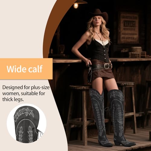 Image of Rhinestone Ankle Cowboy Boots for Women Embroidered Short Cowgirl Boots with Low Heel Side Zipper Comfortable Chunky Heel Western Booties for Prom Party Wedding Pull On Shoes
