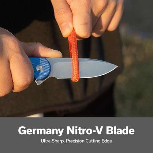 Image of CIVIVI Elementum II Pocket Folding Knife, 2.96 inch Nitro-V Steel Blade Aluminum Handle Knife with Deep Carry Pocket Clip for EDC Camping Hiking Hunting C18062PD-2, Blue