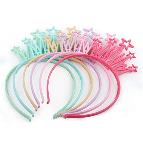 Pack of 12 Plastic Crown Headbands for Girls Teens Toddlers Children Party Hairbands Tiaras Star Hair Accessories(Crown Headband-12pcs)