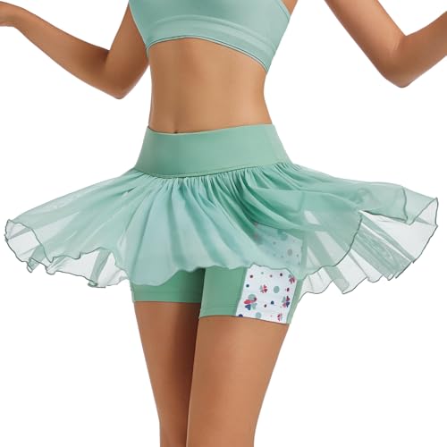 Image of Ibeauti Womens Mini Flowy Skort High Waisted Pleated Tennis Golf Skirts Mesh Ruffler Athletic Skirt with Shorts Pockets