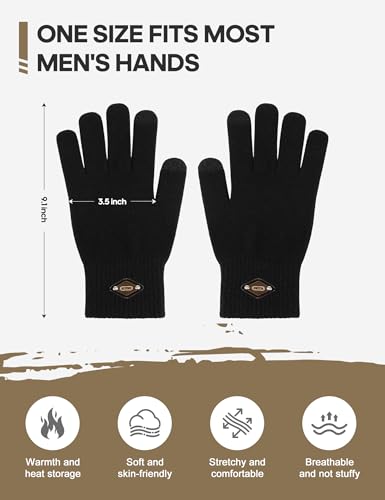 FSKP 3 Pairs Winter Gloves for Men Women Warm Knit Gloves Touch Screen Anti-Slip Gloves with Thermal Soft Knit Lining