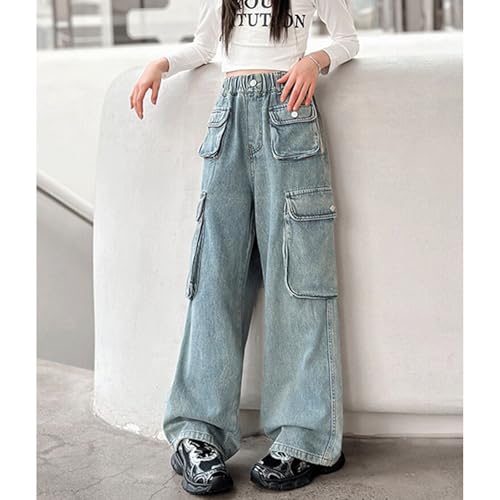 Baggy Jeans for Girls Multi Flap Pockets Cargo Adjustable Waist Wide Leg Pants Streetwear Cute Jeans for Girls Denim Pants2