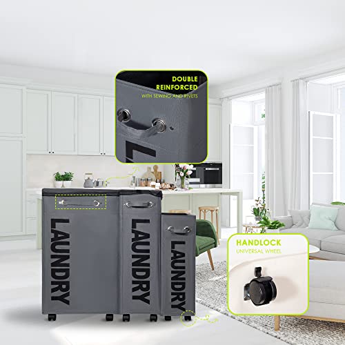 Twira 27.5" Xx-Large Laundry Basket With Removable Wash Bag On Wheels (4 Colors), Collapsible Slim Laundry Hamper,Foldable Corner Storage Bins (Dark Grey,Xxl) #TOP3