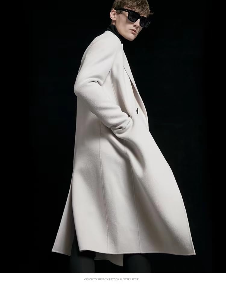 Image of Mens Double Breasted Luxury Wool Coat Full Length Overcoat Slim Fit
