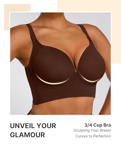 SHAPELLX Bras for Women Push Up Back Smoothing T-Shirt Everyday Underwire Lightly Lined Cups Up to H2