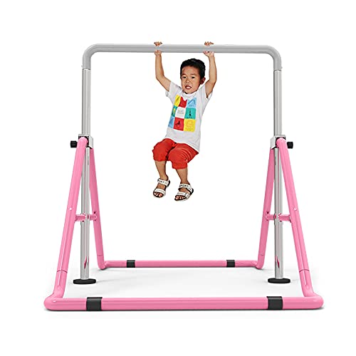 NadineDutol Gymnastikstange für Kinder Reckstange Outdoor-Reck für den Garten-Klettergerüst Reckstange Höhenverstellbare für Home Gym Garten (Rosa Höhenverstellbar 85-129.5 cm)