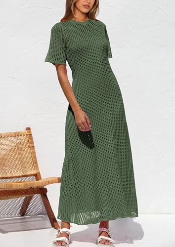 Image of PRETTYGARDEN Womens Eyelet Crochet Maxi 2 Piece Dress Sets