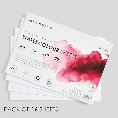 Image of myPAPERCLIP Pigmenta - A4 Watercolor Paper | 240 GSM, 16 Sheets, 20% Cotton | Cold-Pressed & Acid-Free | Suitable for Both Wet & Dry Painting