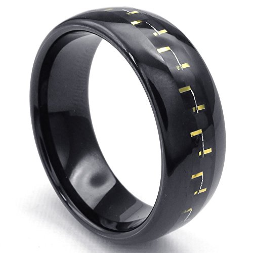 KONOV Mens Carbon Fiber Tungsten Ring, Classic Wedding Band, Black, Size 10
