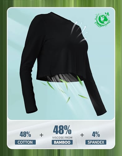 Pioneer Camp Long Sleeve Crop Tops for Women Cropped Workout Bamboo Viscose Shirts Loose Athletic Gym Yoga Running T-Shirts3