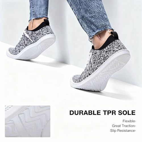 Image of Women's Barefoot Slip-On Sneakers, Slightly Roomy Toe Box, Arch Support Breathable Mesh Walking Loafers with No-Tie Elastic Laces, Non-Slip for All-Day Wear | Size Up Half Size for Wide Feet & High Instep