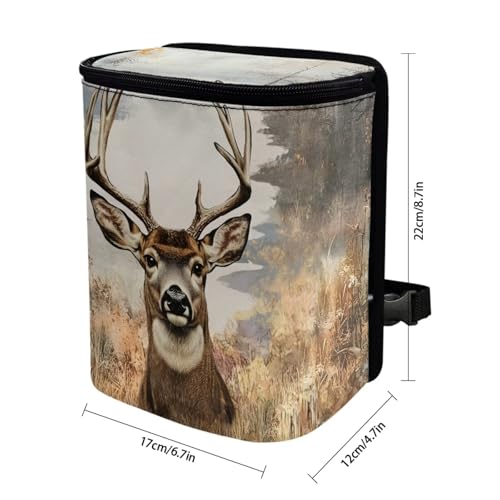Image of Talayituse Deer Forest Print Car Trash Bin, Large Size Auto Trash Can Adjustable Portable Garbage Can with Lid, Vehicle Hanging Bag for Headrest Front Back Seat