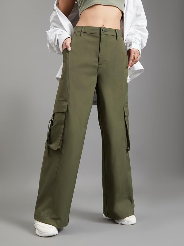 Image of GO COLORS Mostlysane Collection Polyester Cargo Pant for Women | Lightweight, Mid Rise, 4 Pockets