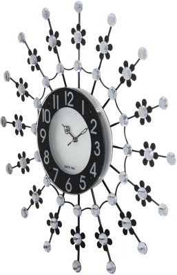Image of CHRONIKLE Modern Metal Diamond Studded Floral Style Round Analog Wall Clock for Living Room Home Decorations Office Gifts (Size: 58 x 5 x 58 CM | Weight: 1030 Gram | Color: Black)