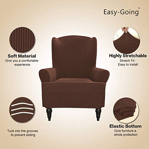 Image of Easy-Going Stretch Wingback Chair Sofa Slipcover Coffee
