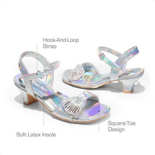 Image of DREAM PAIRS Girls Sandals Ankle Strap Square Toe Low Heel Crystal Shell Wedding Party Flower Dress Shoes for Little Kids /Big Kids