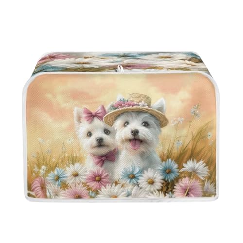 Wanzuoeng Yorkshire Terrier Print Toaster Dust Cover 4 Slice Daisy Print Bread Maker Cover Washable Small Kitchen Appliance Dust Covers