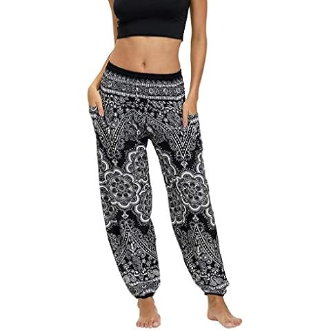 Honeystore Women's Boho Smocked Waist Pants Cover