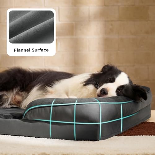 BEDSURE orthopädisches Hundebett Ergonomisches Hundesofa - 89x63 cm Hundecouch mit eierförmiger Kistenschaum für mittlere Hunde, waschbar rutschfest Hundebetten, dunkelgrau