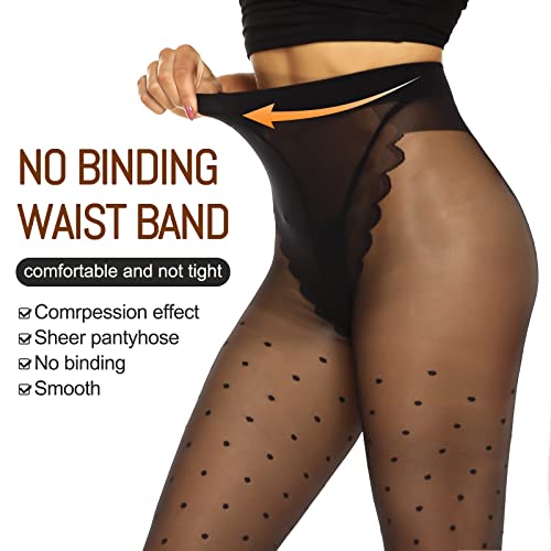 Image of Yilanmy Patterned Tights for Women Polka Dot Leopard Sheer Black Tights High Waist Pantyhose