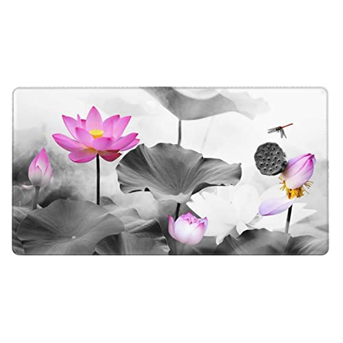 Tapis de souris de jeu fleur de lotus rose extra large antidérapant et imperméable pour bureau