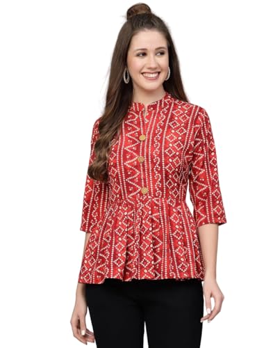 Image of Bollyclues Women's Crepe Bandhni Printed Peplum Top(BC-to)