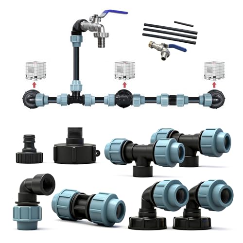 Umllpet IBC Tank verbinder IBC Verbindungsset für 3 Tanks inkl. 3/4 Schwanenhals-Wasserhahn & Schlauchverschraubung Ideal zur Gartenbewässerung & Regenwassernutzung für Regentonnen