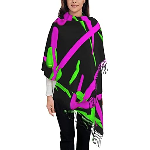 FJAUOQ Bufandas de neón que brillan en la oscuridad para mujeres y hombres, chal para primavera, otoño, invierno, bufandas ligeras con flecos, bufanda larga con estampado, Glow in Dark Splatter Neon | Ya disponible en tu tienda friki favorita! En mundofriki.es!