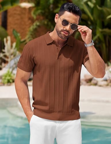 Image of COOFANDY Mens Knit Polo Shirts Short Sleeve Ribbed Textured Polo Shirt Lightweight Casual Golf Shirts Collared T Shirt
