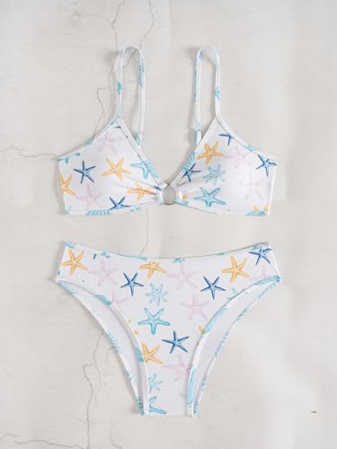 Image of Fanuerg Women's Triangle Bikini Sets O Ring Linked Two Piece Swimsuits Floral Printed Cheeky Bathing Suit