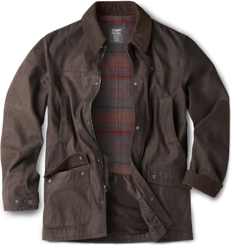 CQR Men's Flannel Lined Shirt Jackets, Long Sleeved Rugged Plaid Cotton Brushed Suede Shirt Jacket, Huntsman Harvest, Large