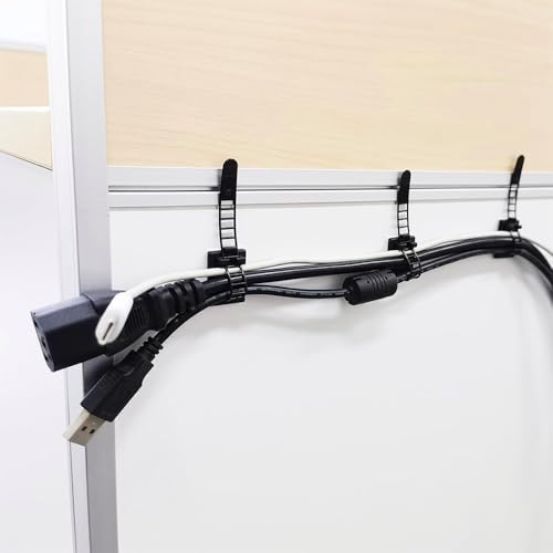 50PCS Ajustables Clips Adhesivos para Gestión de Cables, Correas de Nylon Negras para Sujetar Cables, Organizadores de Clips con Cinta Adhesiva Fuerte para Fijación Sólida en Hogar y Oficina miniatura 5