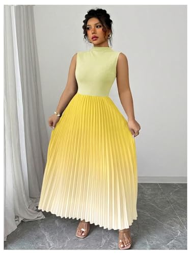Image of SOLY HUX Women's Plus Size Maxi Dress Ombre Sleeveless Pleated A Line Flowy Long Formal Cocktail Dresses