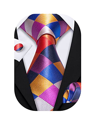 Image of Barry.Wang Ties for Men Silk Tie Sets Polka Dot Woven Necktie Pocket Square Cufflinks Business Wedding
