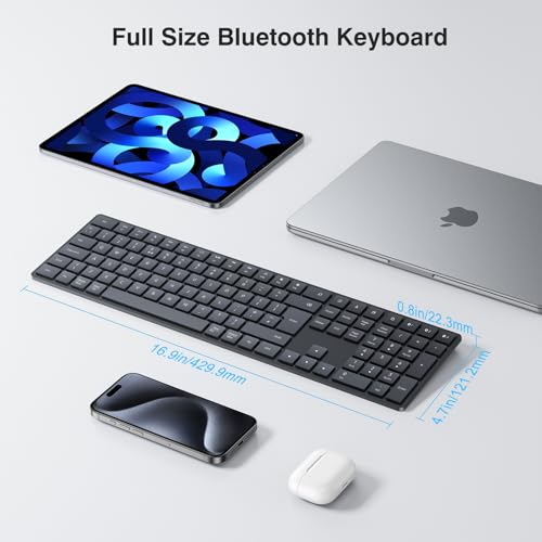 TECURS Wireless Keyboard Bluetooth Keyboard, 2.4G-USB for Windows/Mac, UK Layout Bluetooth 3 Channel, Silent, Multimedia Ultra thin Keyboard for PC, Computer, Tablet - Image 6
