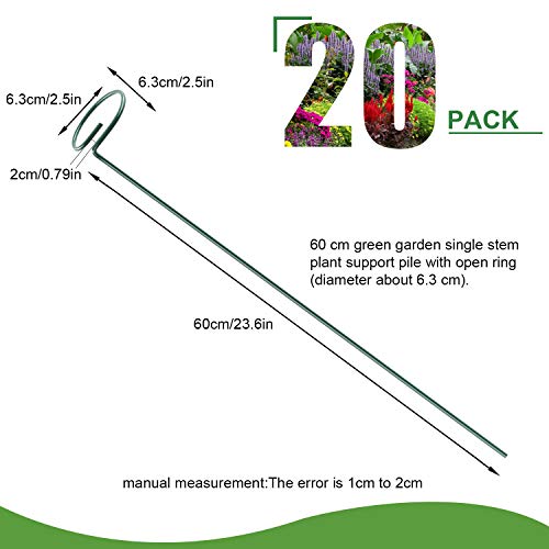HiGift 20 Pack 24 Inch Single Stem Plant Support Stakes, Flower Stakes and Supports Rings for The Garden, Metal Garden Stakes for Tall Plant Vegetables Amaryllis Orchid Lily Sunflower Rose Narcissus - Thumbnail 2