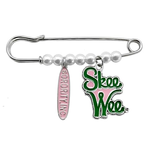 Image of Elegant ALPHA Sorority Pink Green Skeewee Letter Metal Pendant Pearl Brooch Pin Women's meeting party jewelry DIY accessories