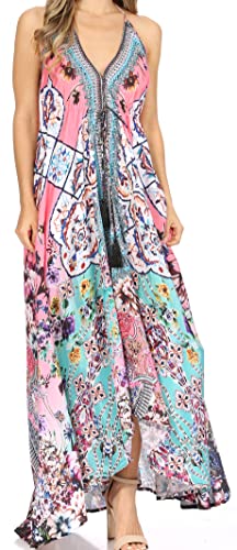 Image of Sakkas Lizi Womens Maxi High-Low Halter Handkerchief Long Dress Beach Party