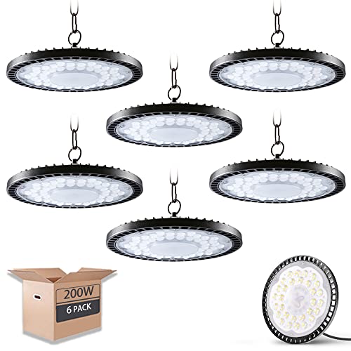 ELEING UFO Foco LED de Alta Bahía, 200W 16000LM Foco Interior Techo 6500K (Blanco Frío) Industrial led Luz Impermeable IP65 para Fábricas, Traspatio,Garaje, Paquete de 6 Cover