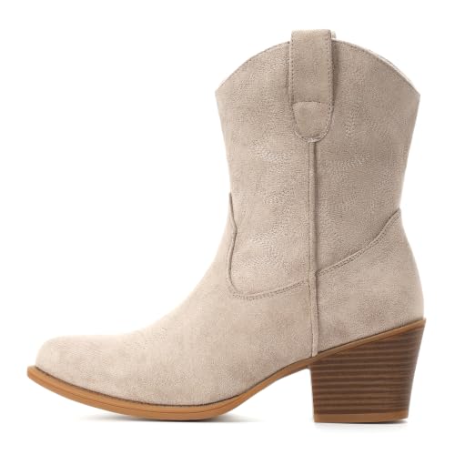 Image of IXU Cowboy Boots for Women Wide Suede Ankle Western Cowgirl Boots