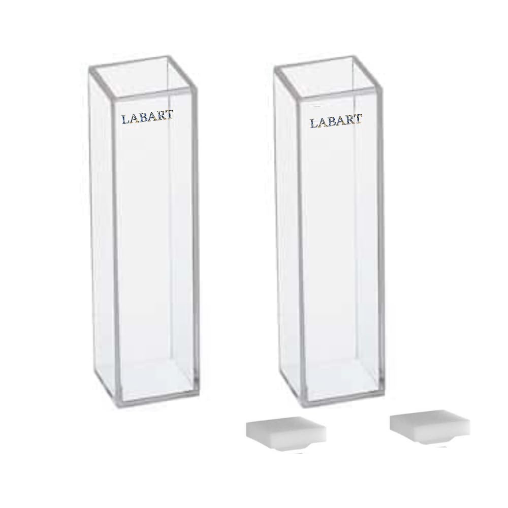 LABART Quartz Cuvette (Pathlength: 10mm, Volume: 3.5ml with PTFE Cover, Flurometer) Set of 2 Pcs with Transmission Certificate