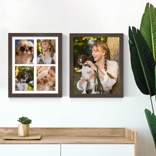 Image of DUENPY 12x16 Picture Frame 5x7 Collage Picture Frame Displays Four 5x7 inch Photos or 12x16 (Without Mat) for Available Horizontal Wall Mounting Display and Vertical Walnut