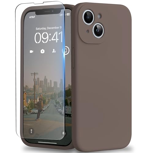 Coque iPhone 15 silicone liquide anti-chocs et anti-rayures marron