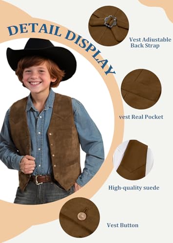 Boys Western Vest for Kids Suede Cowboy Waistcoat for Child Leather Retro Slim Fit Casual Costume Outfit4