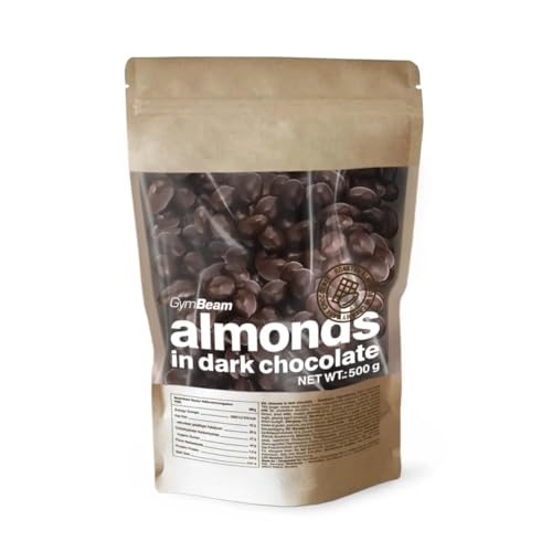 GymBeam Mandeln in Schokolade Mandeln in dunkler Schokolade ballaststoffreich leicht gesüßt wenig Salz perfekt als Snack ideal für Porridge Kuchen Joghurt & Pudding 500 g