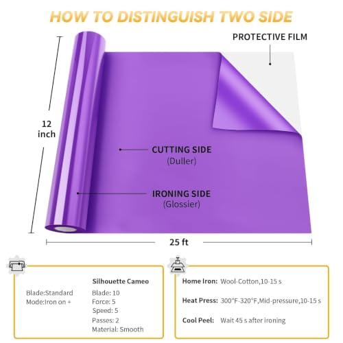 Image of VinylRus HTV Heat Transfer Vinyl Roll, Purple, 12 inch x 25FT