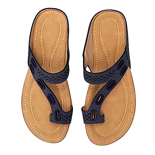 Chanclas de piel para mujer, elegantes, planas, elegantes, con puntera ancha, con clip, suela suave, sandalias de playa, ligeras, antideslizantes, para verano, pantuflas, azul, 39 EU