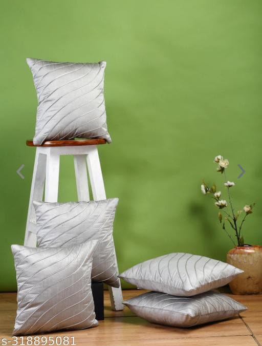 Image of Aesthetic Polyester Cushion Covers | 16x16 Inch | Silver | Set of 5