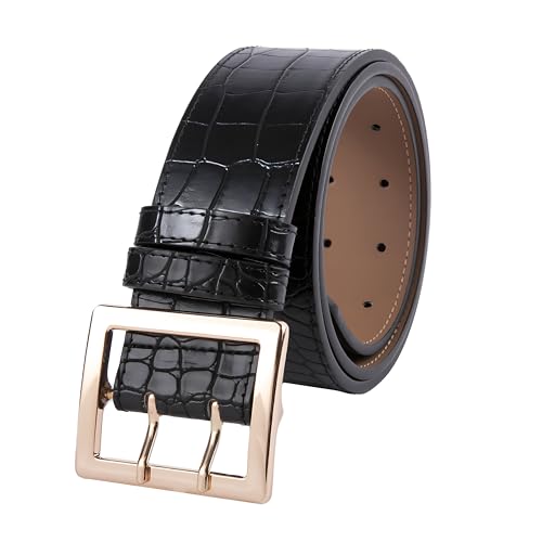 Women's Wide Genuine Leather Belt High Waist Cinch Belt for Dress with Square Buckle - Main Image