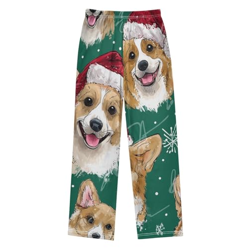 Corgi Dog Xmas Hat Boys Long Pants Soft Trousers Elastic Waist Kids Lounge Bottoms with Pockets S-XL2